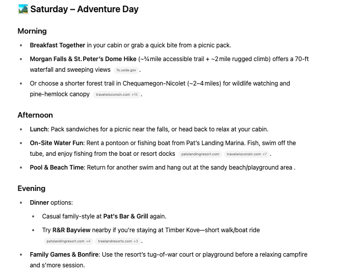 chatgpt results for hayward wi northwoods vacation weekend activities