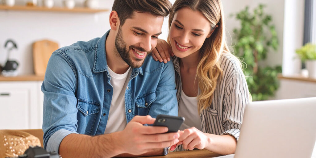 young couple planning their vacation with chatgpt